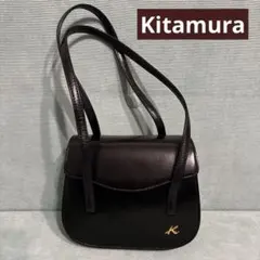【美品】Kitamura ハンドバッグ ブラックレザー ゴールド