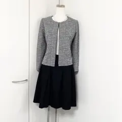 ナチュラルビューティーベーシック ストレッチ　ノーカラージャケット ツイード風