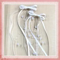 白リボンヘアアクセ♪ガーランド、サテン、オーガンジーリボン♪推し活ヘア♡量産型