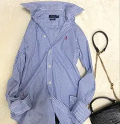 【美品】ポロラルフローレン ストライプシャツ ホースロゴ刺繍 M