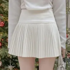 DHOLIC パンツ裏地プリーツミニスカート アイボリー　L p611275