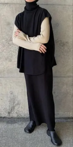 セレクトモカ　黒タートルネックベスト　リンキングタートルニットベスト&スカート