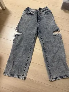 ケミカルウォッシュ ダメージデニムパンツ 140