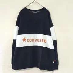 コンバース（L）バイカラー長袖スウェットトレーナー　黒白　ロゴプリント　パイル地