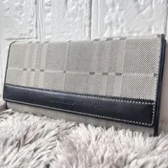 良品　バーバリー　長財布　キャンバス　ブラックノバチェック　メンズ　レザー