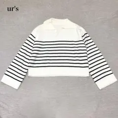 未使用　ユアーズ　ポロネックニット(M)ボーダー　キーネック　ワイドスリーブ
