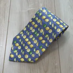 dunhill レモンライム柄 ネクタイ 青と黄色 シルク