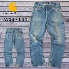雰囲気抜群 メキシコ製 カーハート 濃紺 デニムパンツ ジーンズ W36 古着