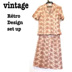 美品【 vintage 】 総柄セットアップ レトロ 花柄刺繍セットアップのサムネイル