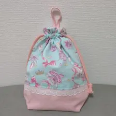 ハンドメイド　給食袋　コップ袋　うさぎ　バレエ　水色