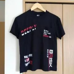 カジュアル 黒 Tシャツ テキストプリント　150