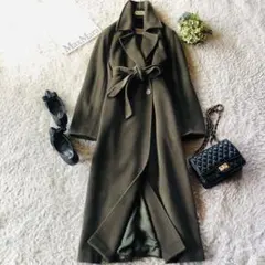 希少色✨美品 マックスマーラ ベルテッドコート カシミヤ 女優襟 オリーブ 40