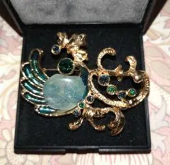 ボタニカル　ヴィンテージ　ブローチ　ブルー　ゴールド