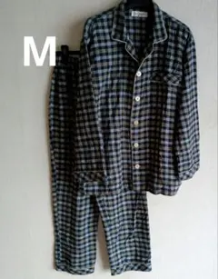 メンズ　長袖パジャマセット　チェック柄　綿100%　M