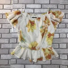 【rienda】フラワープリント ペプラム トップス Ｆ オフショルダー