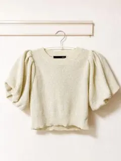 Heather 半袖ニット ラメ パフスリーブ ショート丈 アイボリー FREEのサムネイル