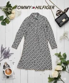 【極美品　希少】トミーヒルフィガー 総柄シャツワンピース 幾何学模様 L相当