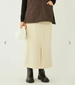 グリーンレーベルリラクシング・Ｉラインスカートロング・クリーム系・裏起毛