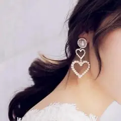 ハートピアス パールピアス ビジュー ゴールド キラキラ 大ぶり 大きめ