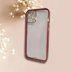 ​[新品] iPhone12ProMax ケース ゴールドエッジ クリア レッド