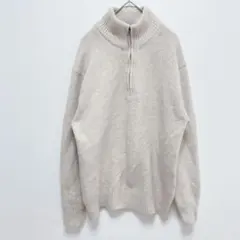 ユニクロ|スフレヤーン ハーフジップセーター【M】ウール混 スタンドカラー 白