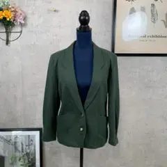 【美品】日本製テーラードジャケット L相当 グリーン 毛100％ ★