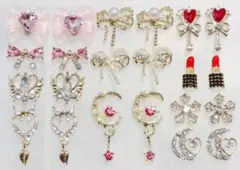 ネイルパーツ22点セット　まとめ売り　ピンク　お月様　ルージュ　ハート　リボン