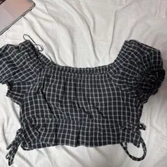 UNIQLO:Cチェック柄半袖クロップブラウス Checker Crop Top