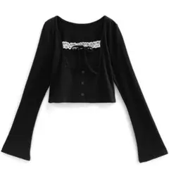 GRL レイヤード風スクエアネックレースリブトップス[dk1370]