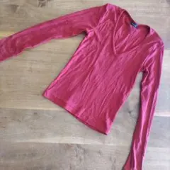 KOOKAI 100%ウール レッド Vネック長袖