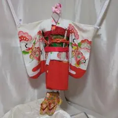 アンティーク一つ身着物セット　鶴と花　３歳七五三 作り帯　小物一式