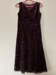 バーガンディ レース ノースリーブ ワンピース