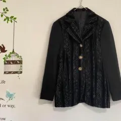 レディース ジャケット ベルベット ニットジャケット 黒 肩パット S レトロ