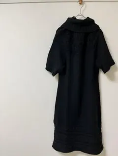 黒 ニットワンピース 半袖 タートルネック♥︎Ｌ
