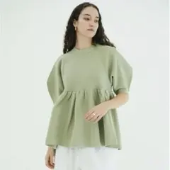 CLANE PEPLUM HALF SLEEVE KNIT TOPS グリーンのサムネイル