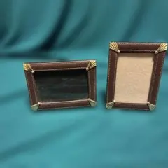 ブラウン合成皮革フォトフレーム2個セット