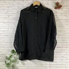 88【Shuttle Land】シースルー 黒 長袖シャツ