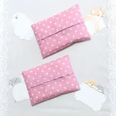 ポケットティッシュケース　水玉柄　ドット柄　ピンク系　ハンドメイド