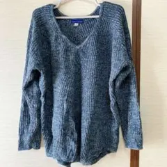 美品☆レディースセーター 【L】 ブルー 青 リラックスフィット Ｖネック