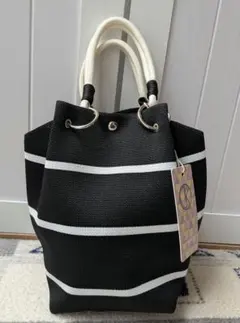 【新品タグ付き】D.KELLY ニットパラコードバッグ ボーダー ブラック