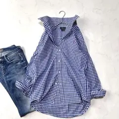 未使用級 ラルフローレン XL ギンガムチェックシャツ 青×白 オーバーサイズ