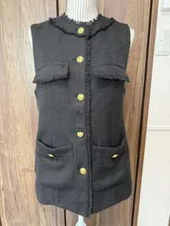 フリンジ付き ブラック ベスト M