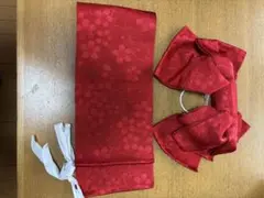 作り帯 付け帯 赤色 桜地紋 - メルカリ