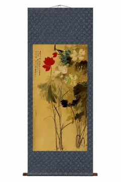 张大千荷花鸳鸯图 中国画 掛け軸 水墨画 和室 玄関 茶室 壁掛け 美術品