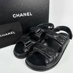 CHANEL シャネル ココマーク マトラッセ ベルクロ サンダル レザー 黒のサムネイル