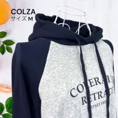 COLZA 美品 バイカラー 裏起毛 ロゴ パーカー M 紺 グレー フード付