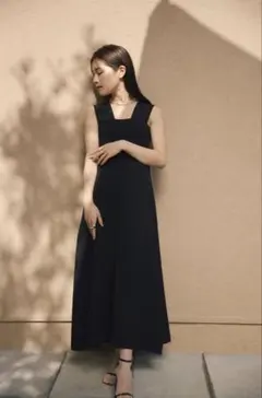 noble ミラノリブフィットフレアニットワンピース(ブラック)