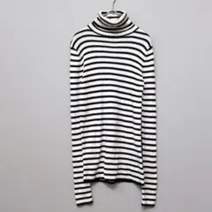 UNIQLO ユニクロ メリノリブタートルネックセーター L ボーダー 白 黒