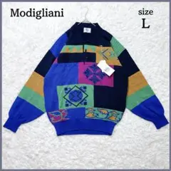 デッドストック✨ Modigliani デザイン ニット L 奇抜 マルチカラー