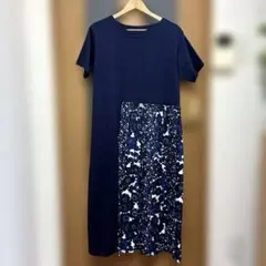 美品 グラニフ ドッキング プリーツ Aライン ワンピース 異素材 花柄